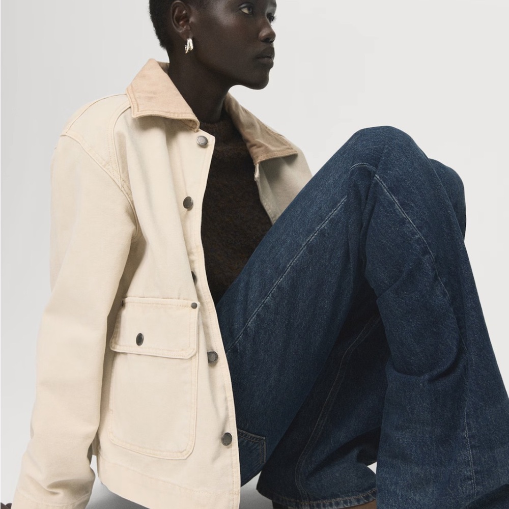 NWT MANGO DENIM BARN JACKET WITH CONTRASTING COLLAR (size small) - Picture 5 of 11